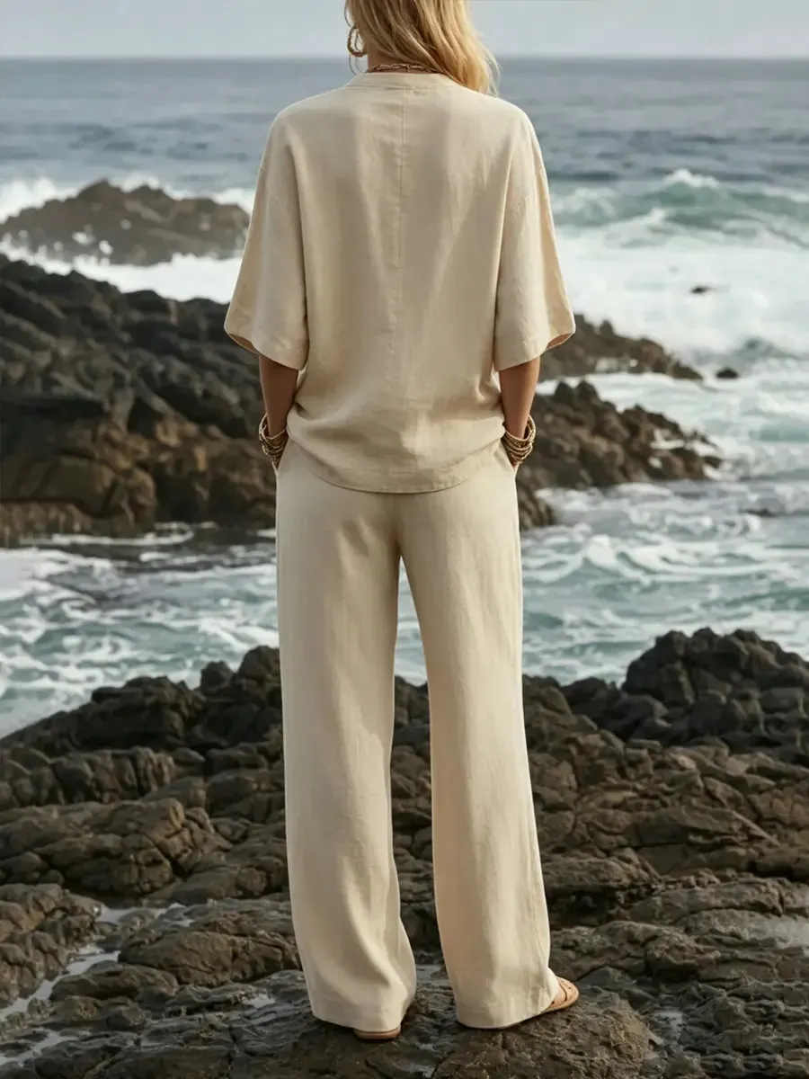 Women's Minimalist Relaxed Cotton-linen Set