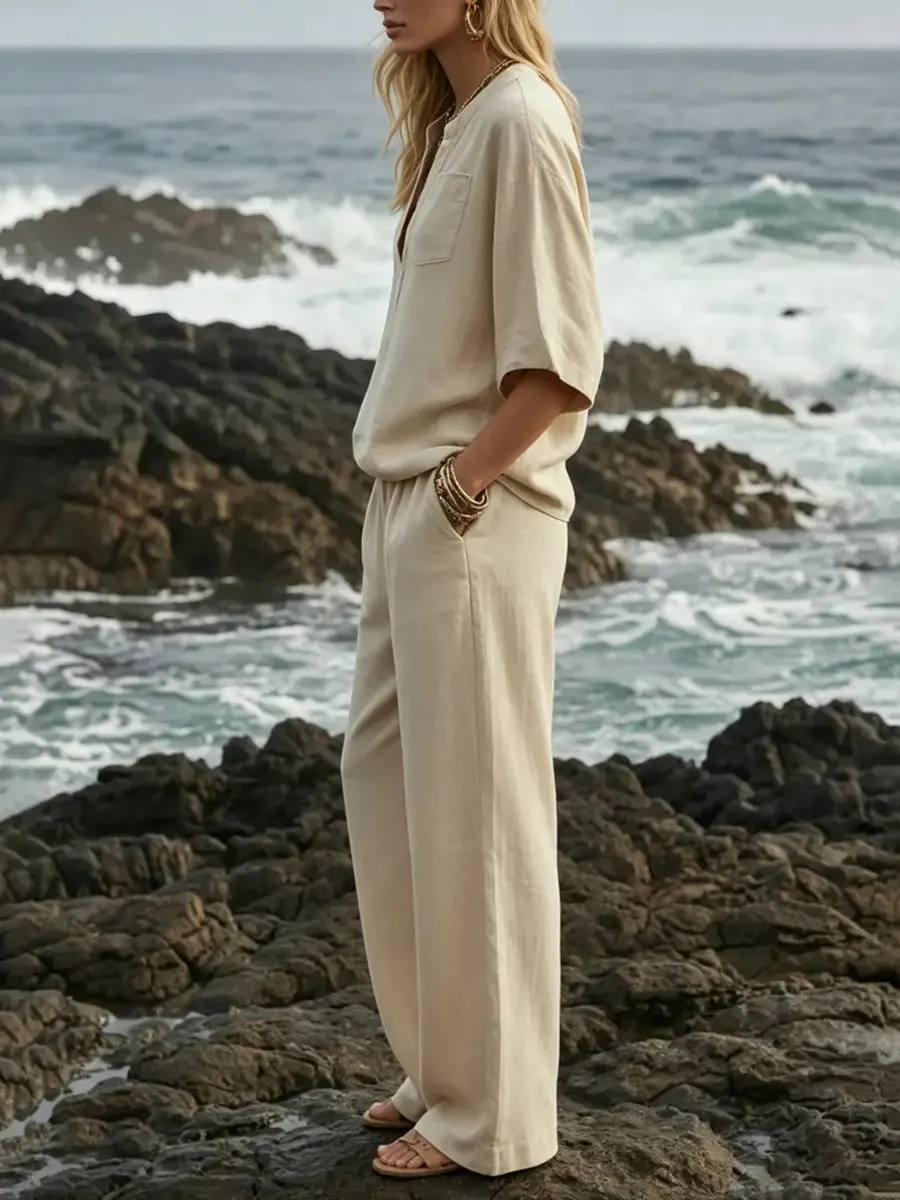Women's Minimalist Relaxed Cotton-linen Set