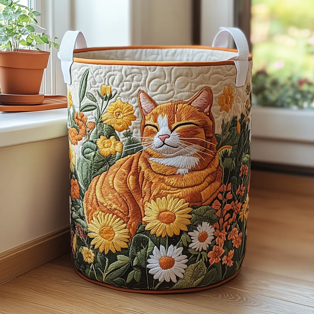 Cat Quilted Laundry Basket NCU0QN041