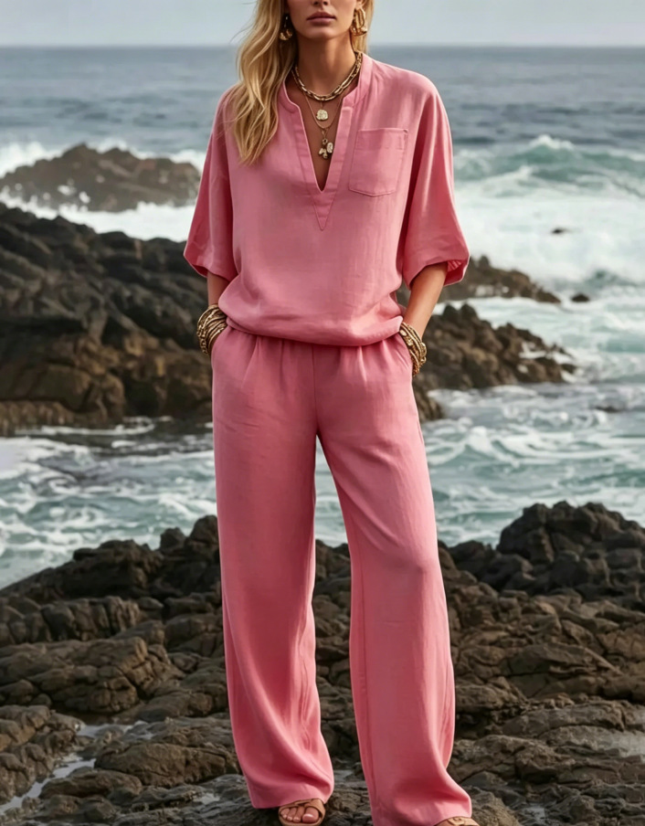 Women's Minimalist Relaxed Cotton-linen Set