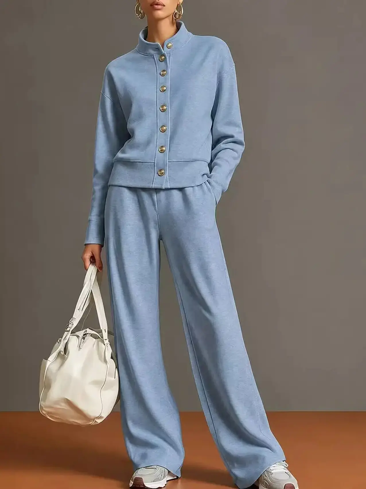 ⭐ The Everyday Comfort Lounge Set™ | Stand Collar Jacket & Wide Leg Pants Two Piece Outfit