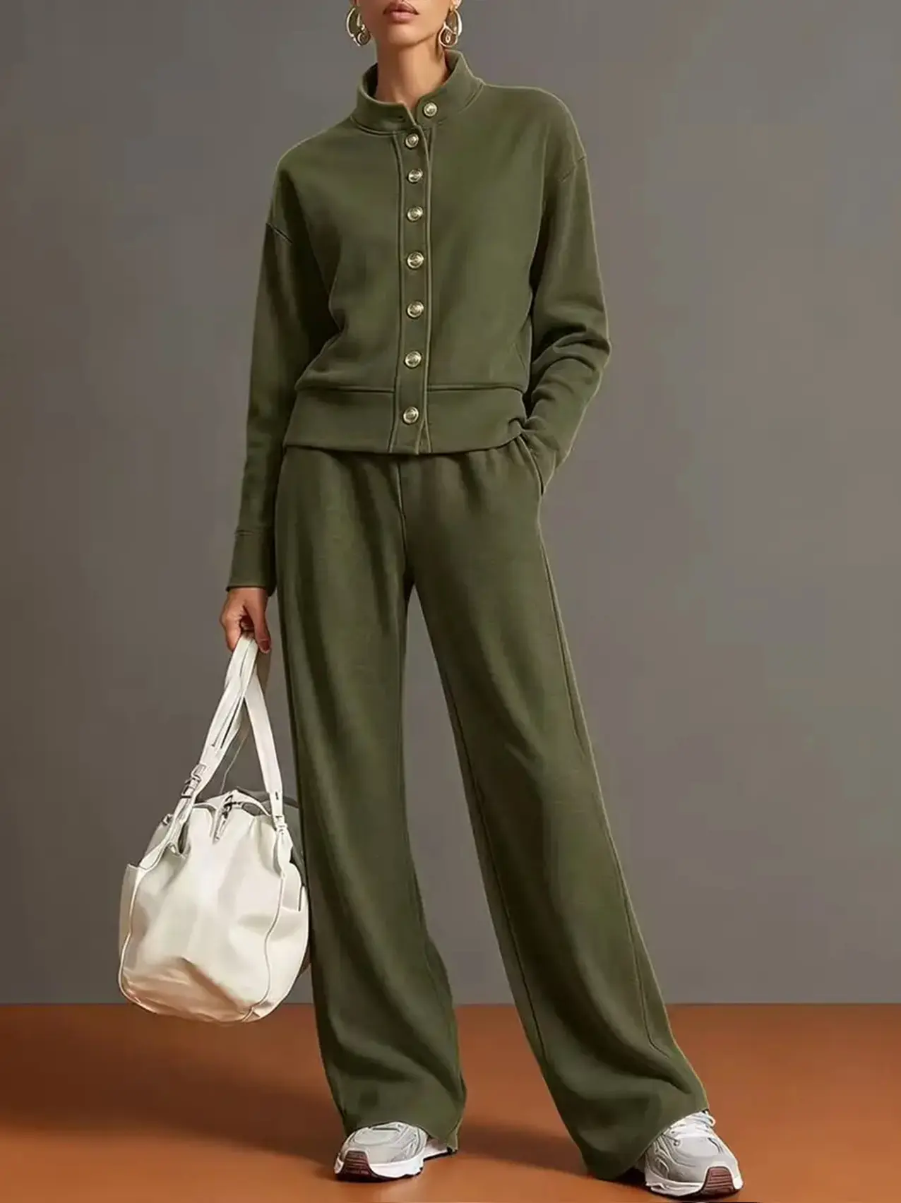 ⭐ The Everyday Comfort Lounge Set™ | Stand Collar Jacket & Wide Leg Pants Two Piece Outfit