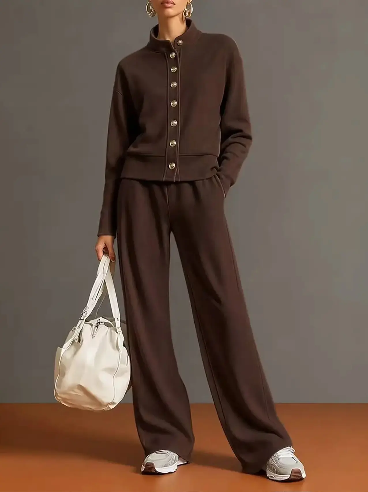 ⭐ The Everyday Comfort Lounge Set™ | Stand Collar Jacket & Wide Leg Pants Two Piece Outfit