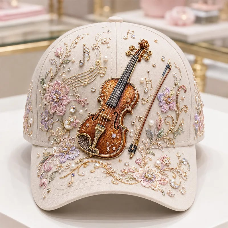 3D Musical Instrument Embroidery Cap