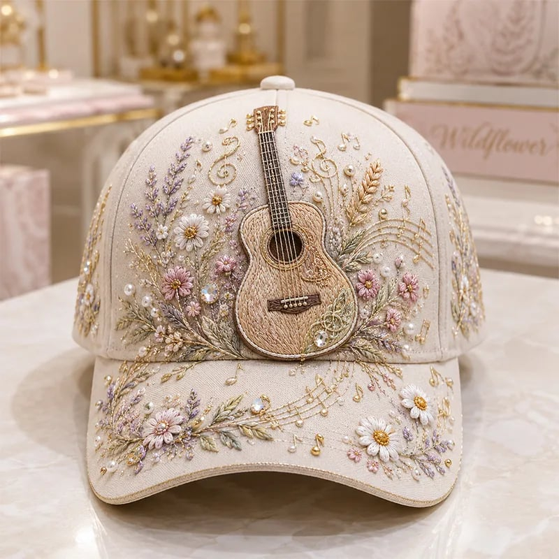 3D Musical Instrument Embroidery Cap