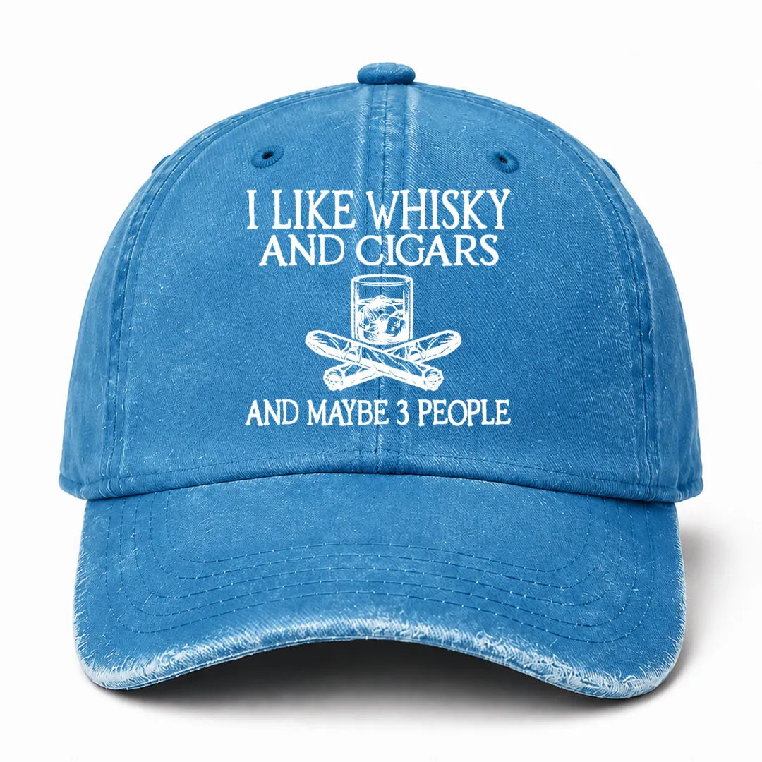 🥃 I Like Whisky, Cigars & Maybe 3 People Vintage Washed Cap 🚬