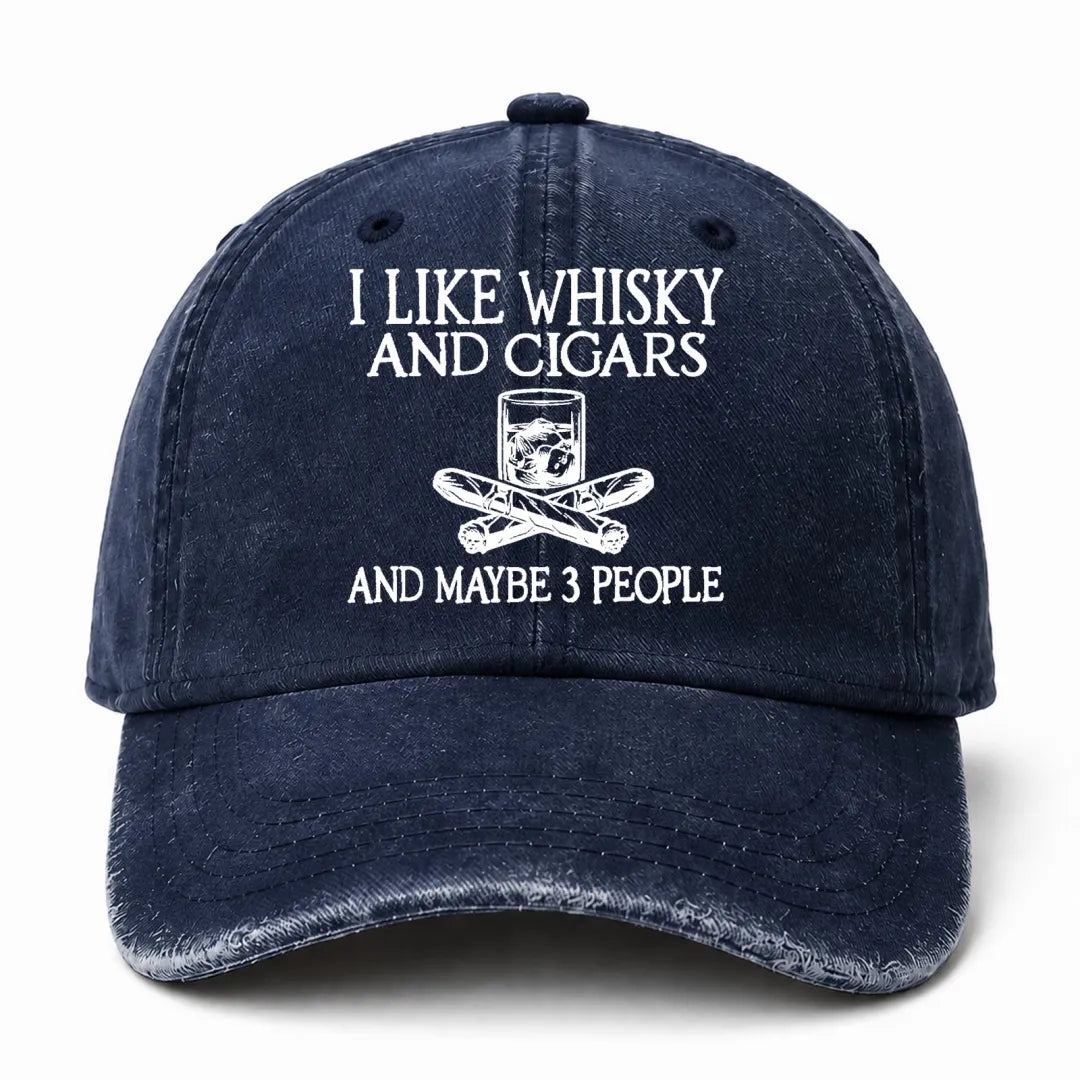 🥃 I Like Whisky, Cigars & Maybe 3 People Vintage Washed Cap 🚬