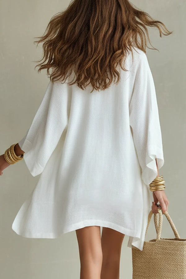 White Loose Cardigan & Drawstring Shorts 3-Piece Casual Set