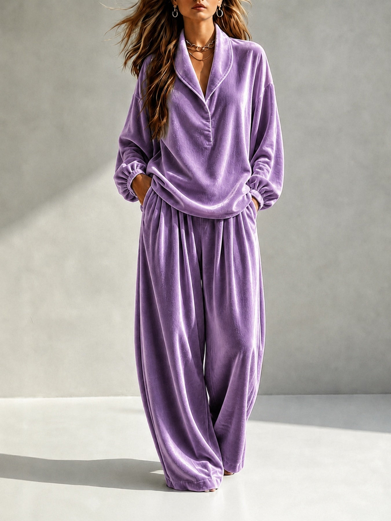 Long-Sleeve Top & Loose Trousers Casual Two-Piece Set