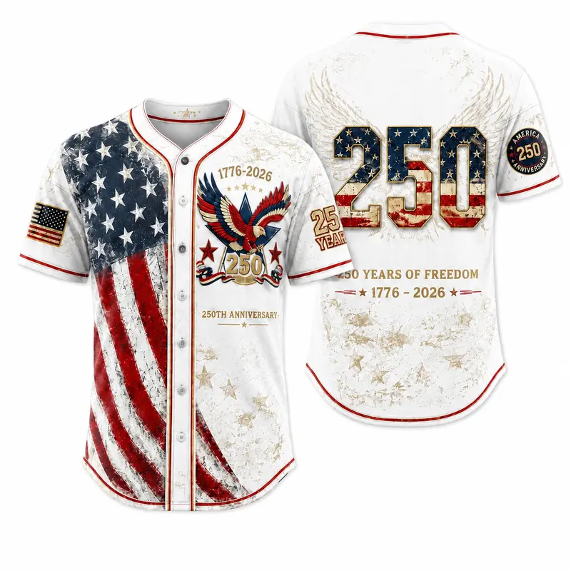 Unisex Vintage 250th USA Eagle Flag Baseball Jersey, 4th of July Shirt