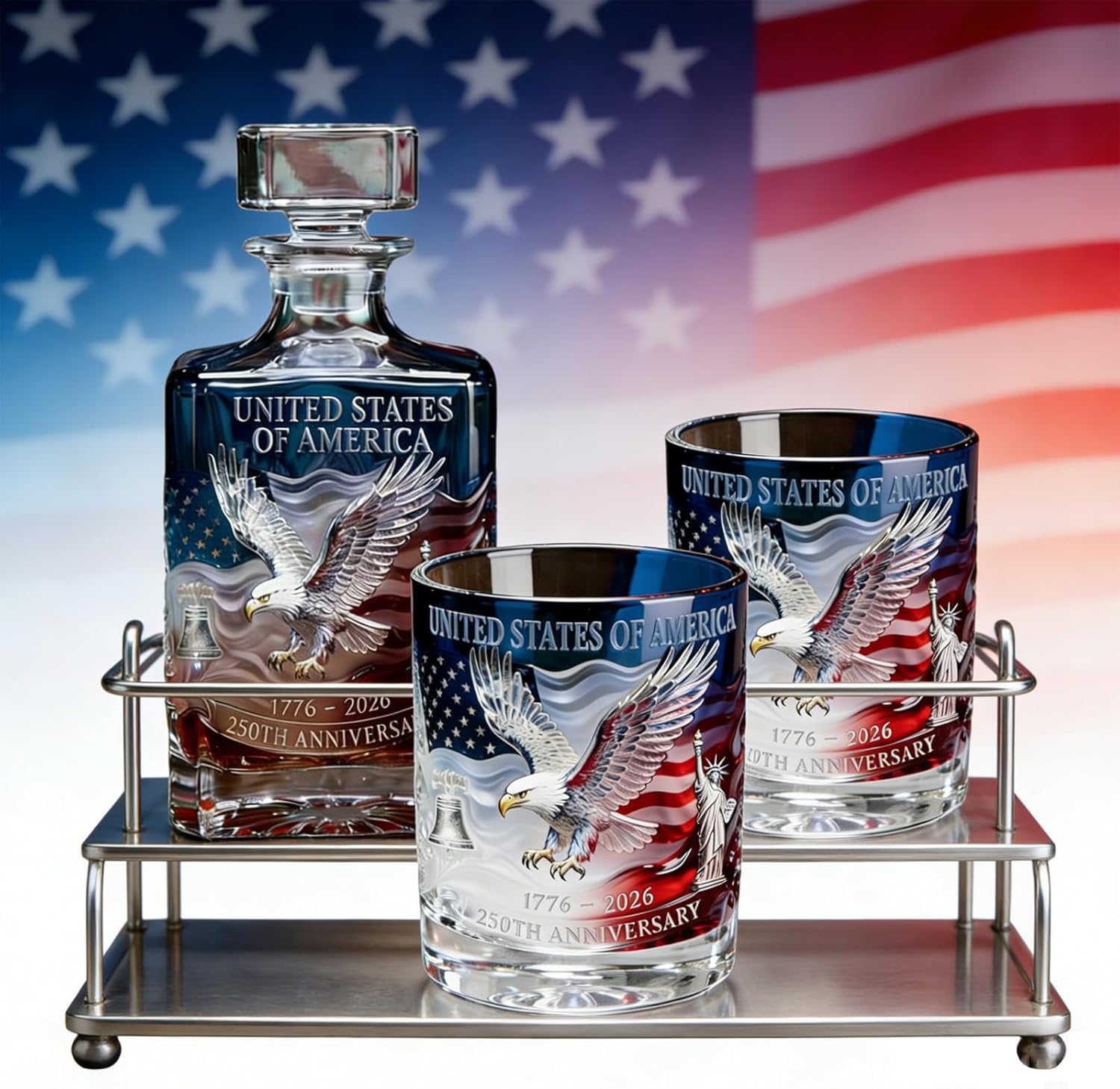 Limited Edition 2026 USA 250th Anniversary Commemorative Whiskey Decanter & Glass – 1776-2026 Heritage Edition