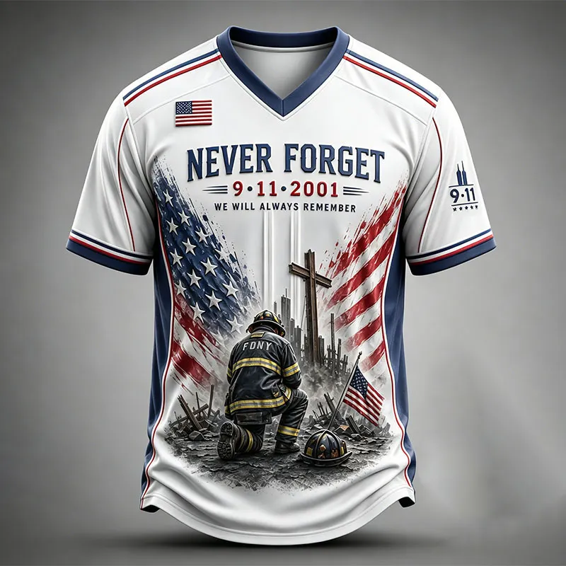 Never Forget 9/11 Memorial White Firefighter T-Shirt