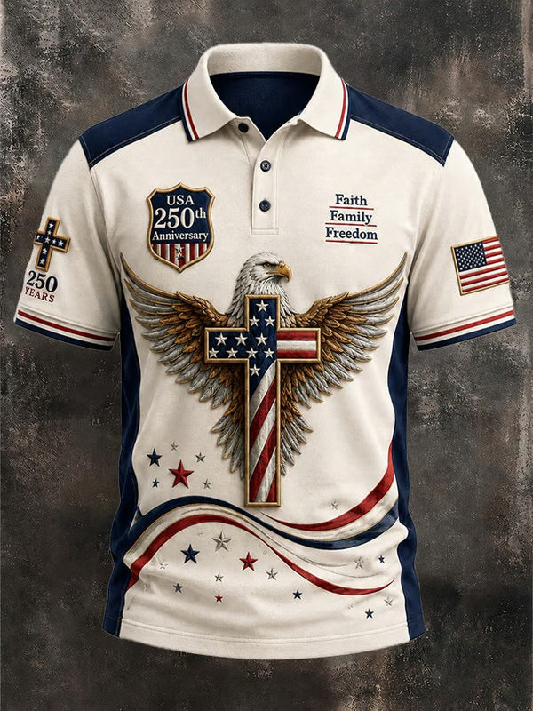 Eagle Cross USA 250th Anniversary Polo Shirt, America 250 Years Shirt, 4th Of July Shirt