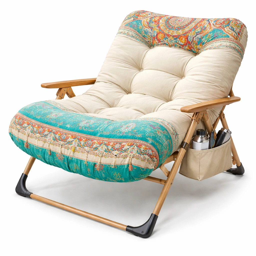 Lounge Stuhl Stoff Bunt Holz Gestell Komfort-ArdentlyHome