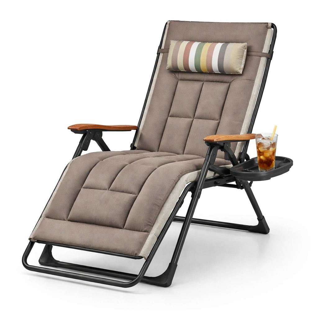 Relaxstuhl Grau mit Getraenkehalter Modern-ArdentlyHome