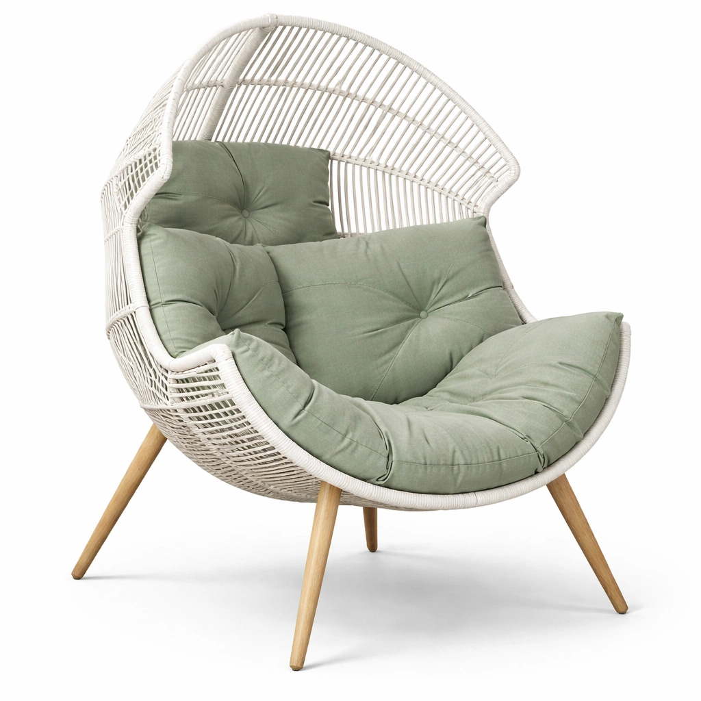 Loungesessel Rattan Weiss mit Kissen Modern-ArdentlyHome