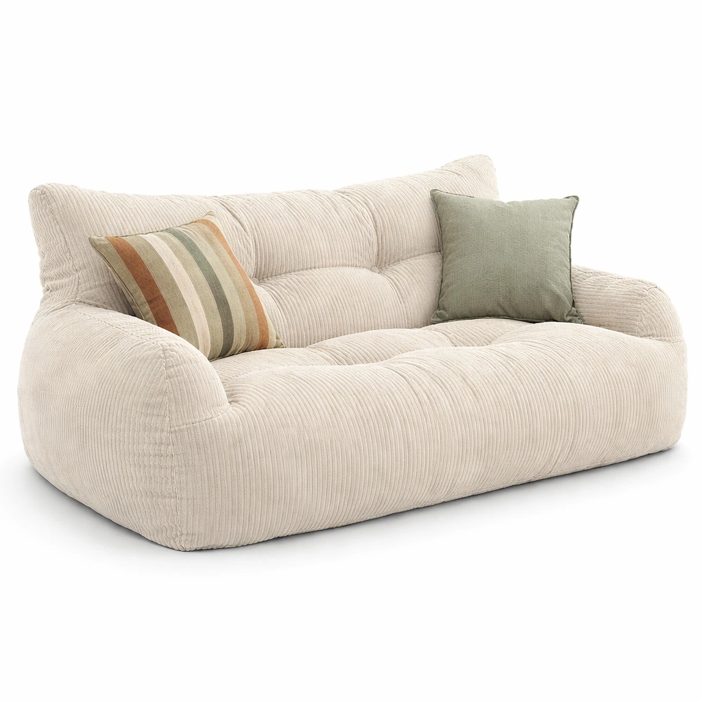 Sofa Stoff Beige Cord Komfort Modern-ArdentlyHome
