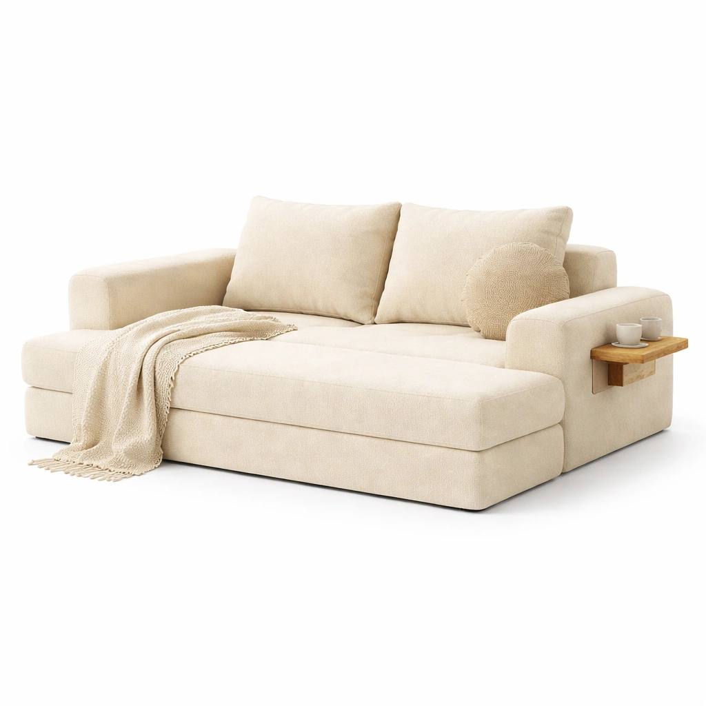 Sofa Stoff Beige mit Armlehne und Ablage Modern-ArdentlyHome