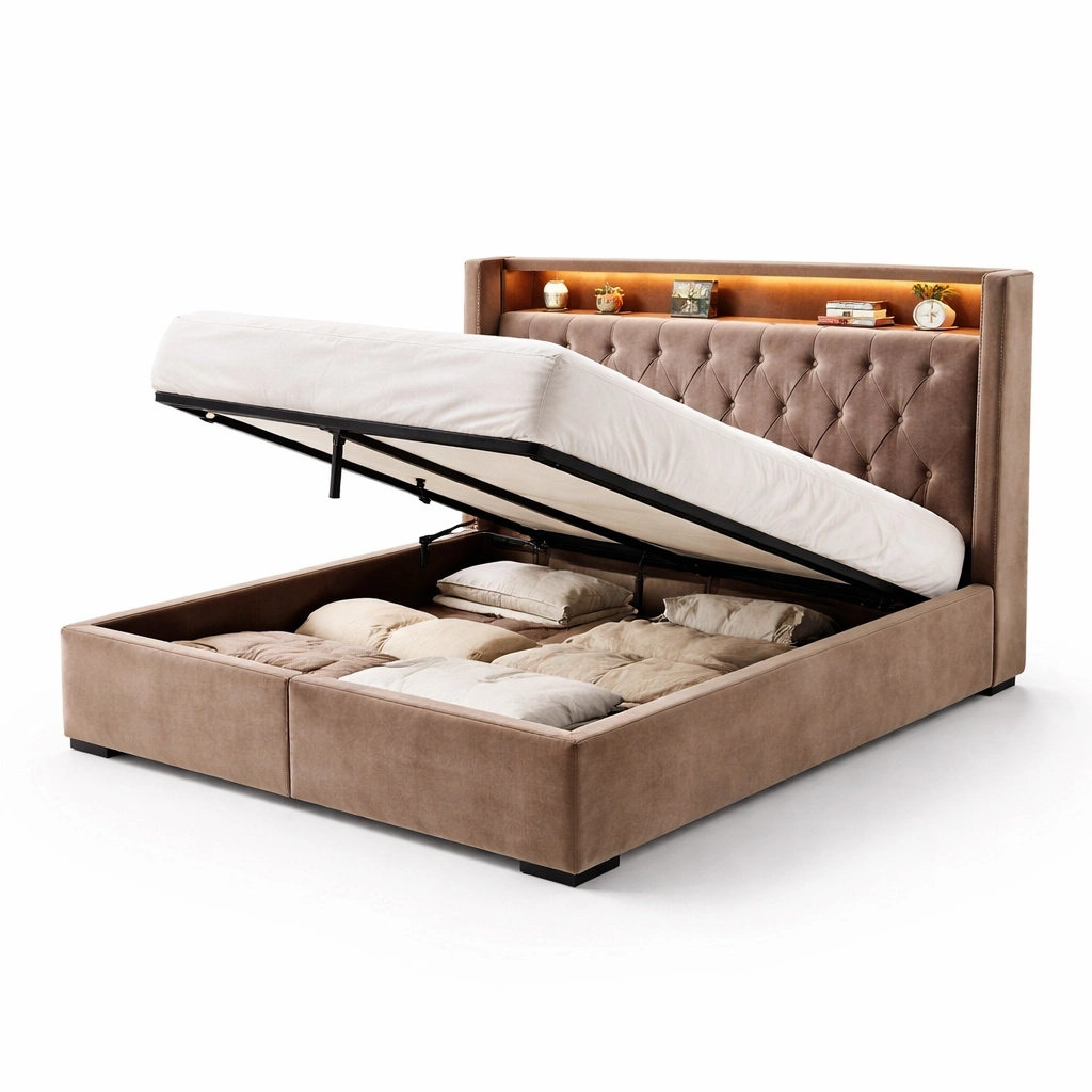 Polsterbett Braun mit Stauraum Luxus Design-ArdentlyHome