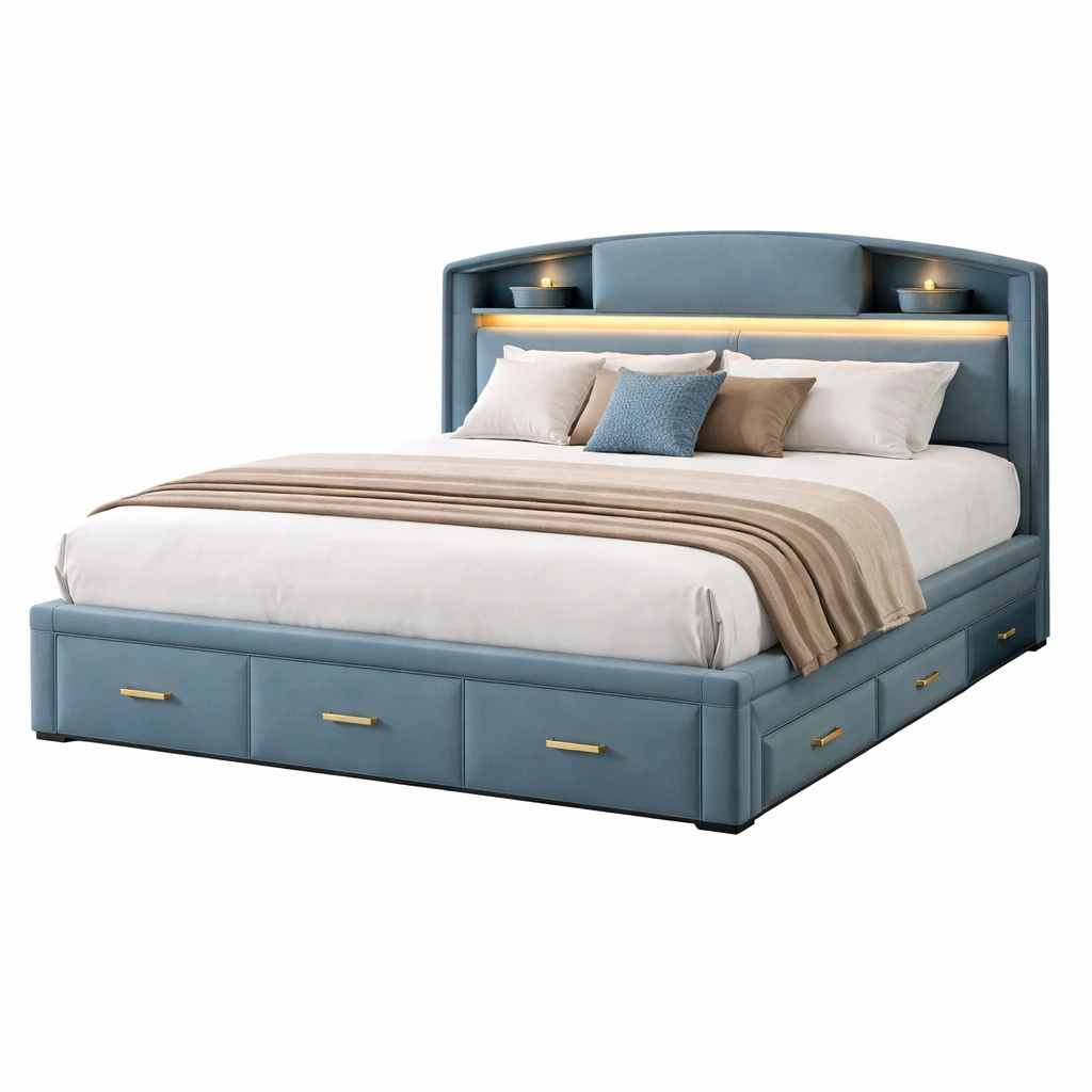 Bett Blau mit Schubladen Modern Komfort-ArdentlyHome