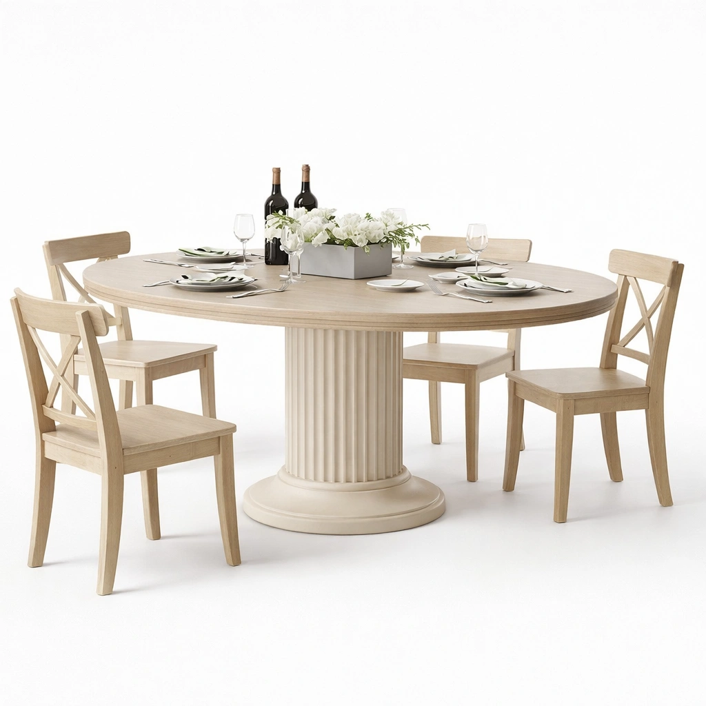 Esstisch Rund Holz Set mit Stuehlen-ArdentlyHome