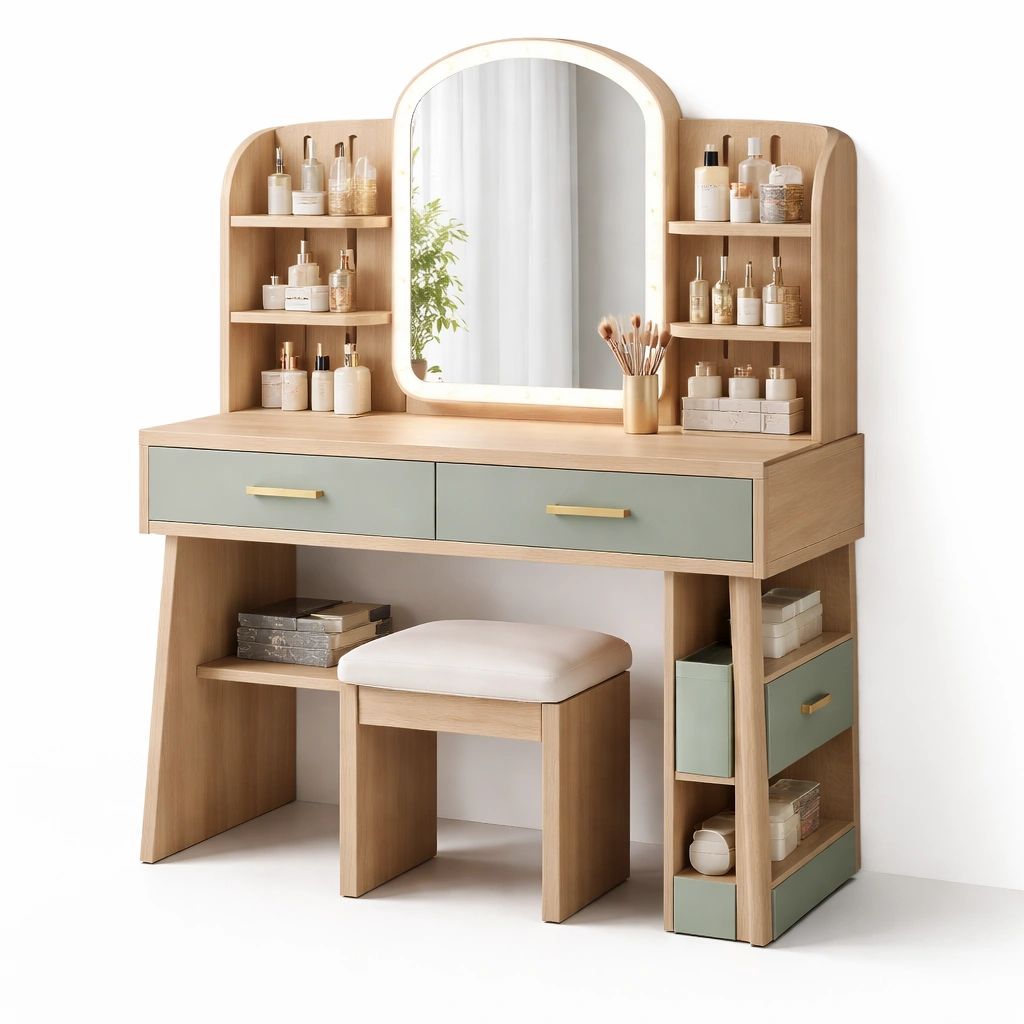 Schminktisch Holz Natur mit Spiegel Modern-ArdentlyHome