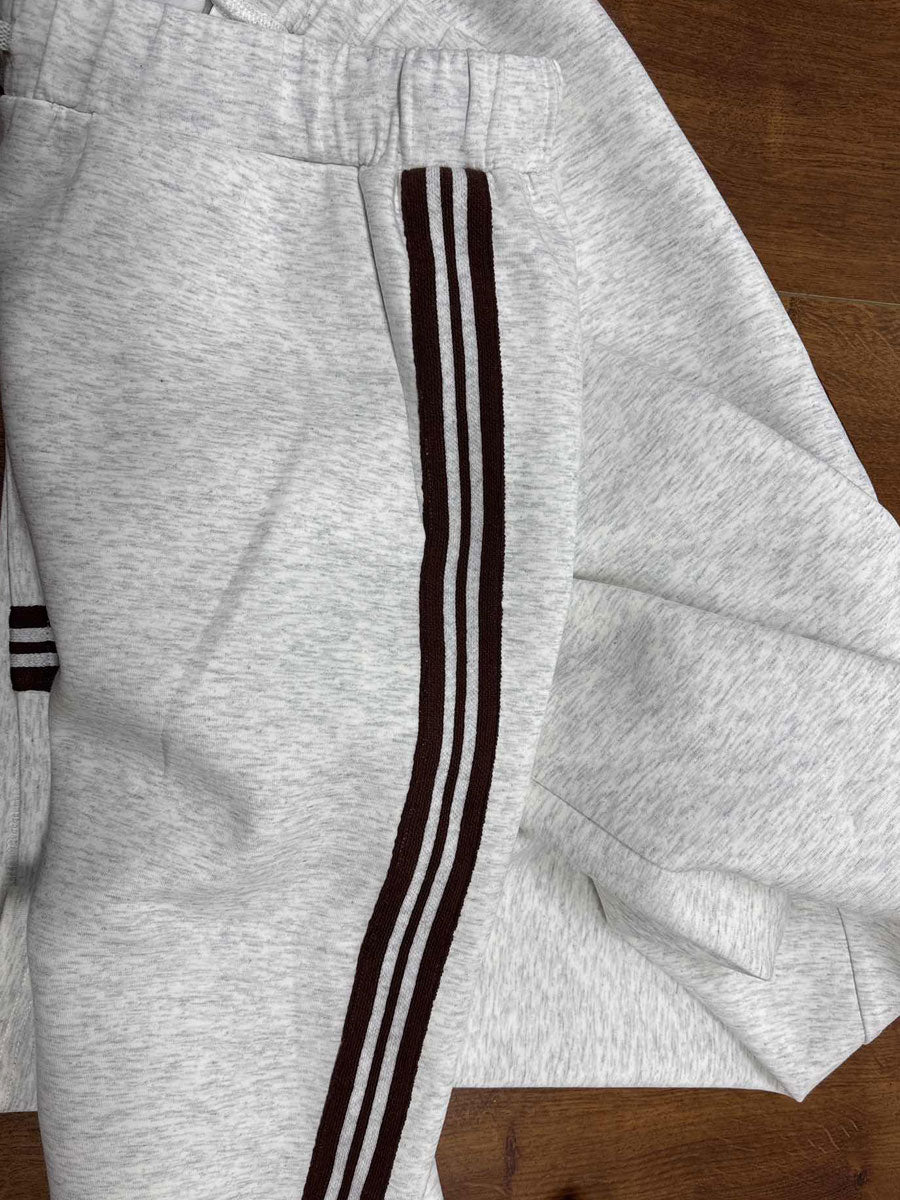 Women Striped Trim Half Zip Sweatshirt Wide Leg Pants Two Piece Tracksuit, Casual Soft Loungewear Set