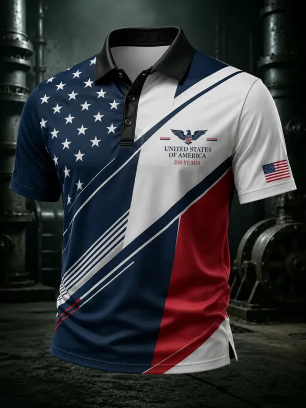 Men'S America Flag Print Casual Polo Shirt