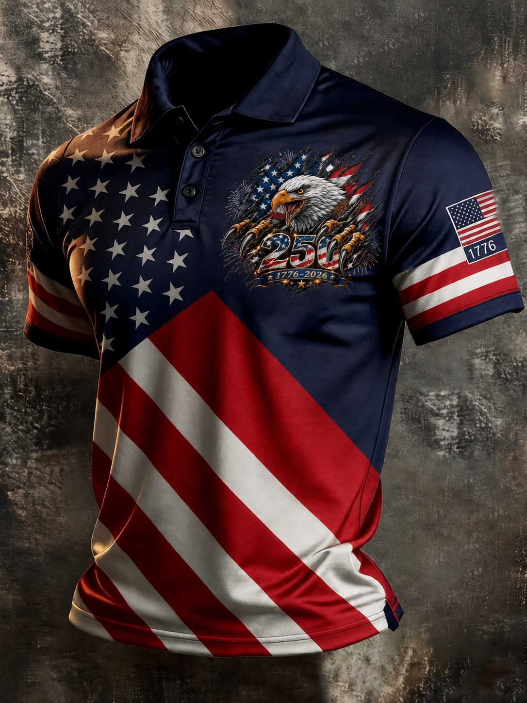 Men'S Retro American Patriots Independence Day 250Th Anniversary Commemorative Lapel Short Sleeved Shirt