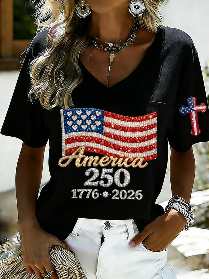 Women's 250th Anniversary Print V-Neck Top