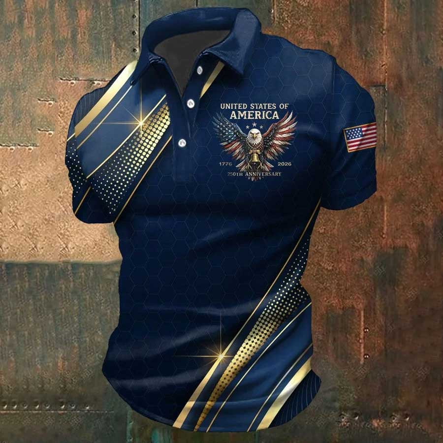 Men's American 250th Anniversary Print Casual Polo Shirt