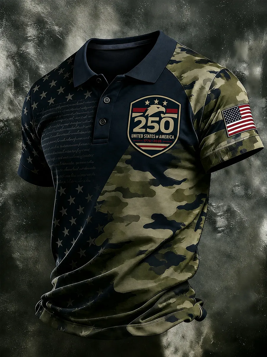 Men's Casual Print Short‑Sleeve Polo Shirt