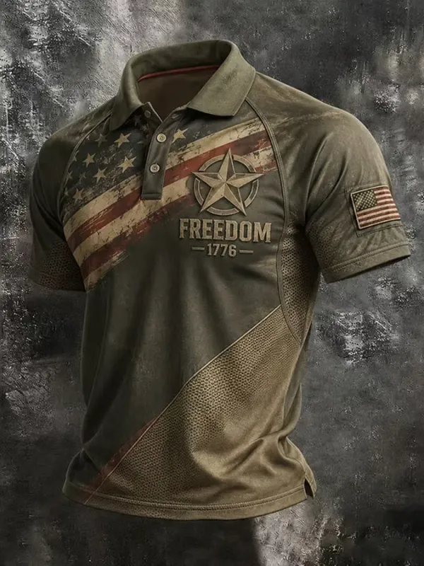 Men'S America Flag Print Casual Polo Shirt