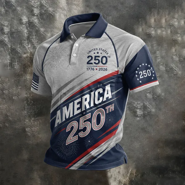 Men's USA Freedom Patriotic Striped Short Sleeve Polo Shirt