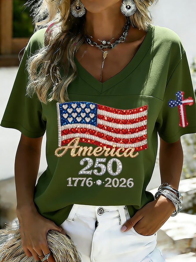 Women's 250th Anniversary Print V-Neck Top