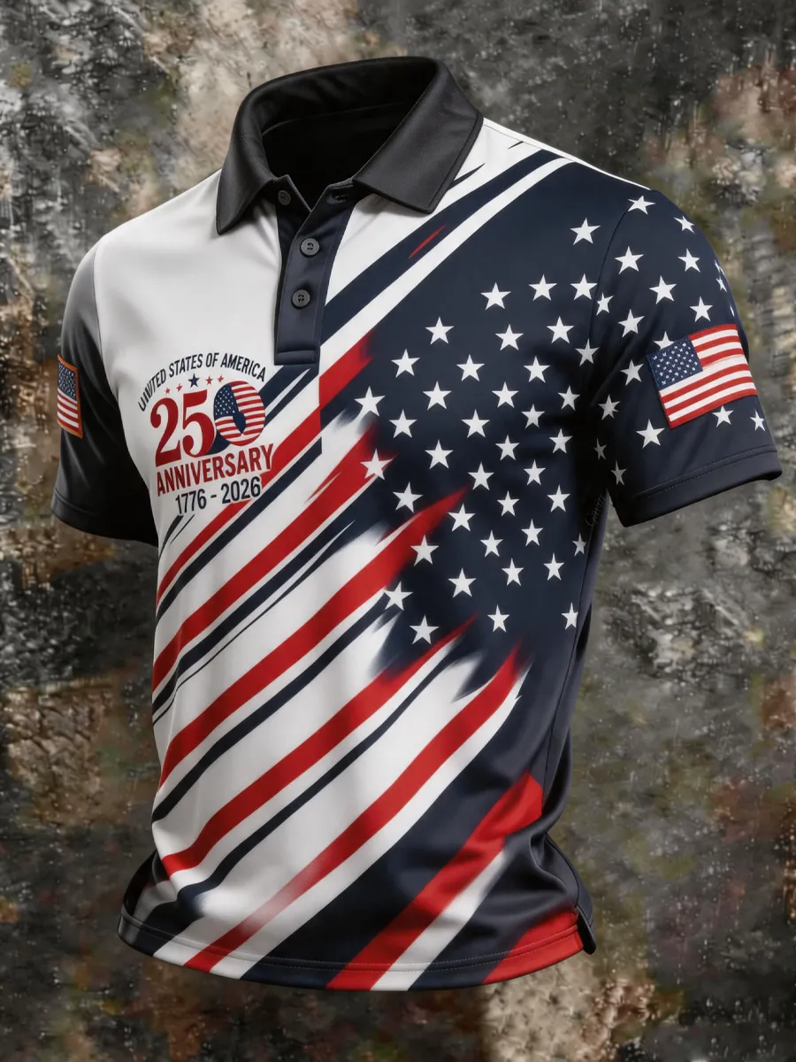 Men'S 250Th Anniversary Printed Casual Short Sleeve Polo Shirt