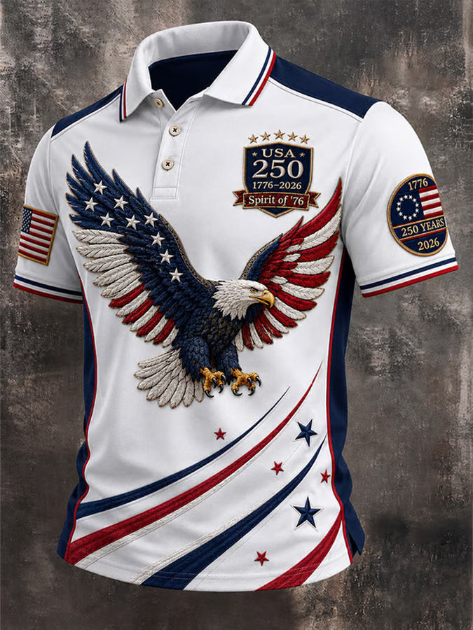 Men's America Flag Printed Polo Shirt