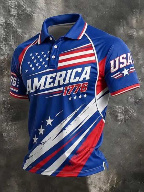 Men'S 250Th Anniversary Printed Casual Short Sleeve Polo Shirt