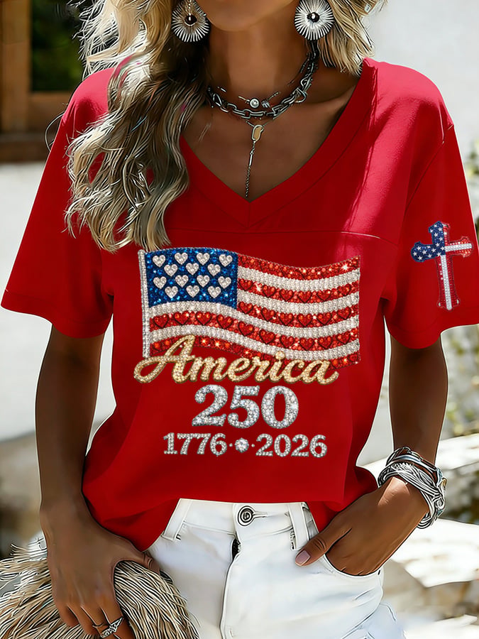 Women's 250th Anniversary Print V-Neck Top