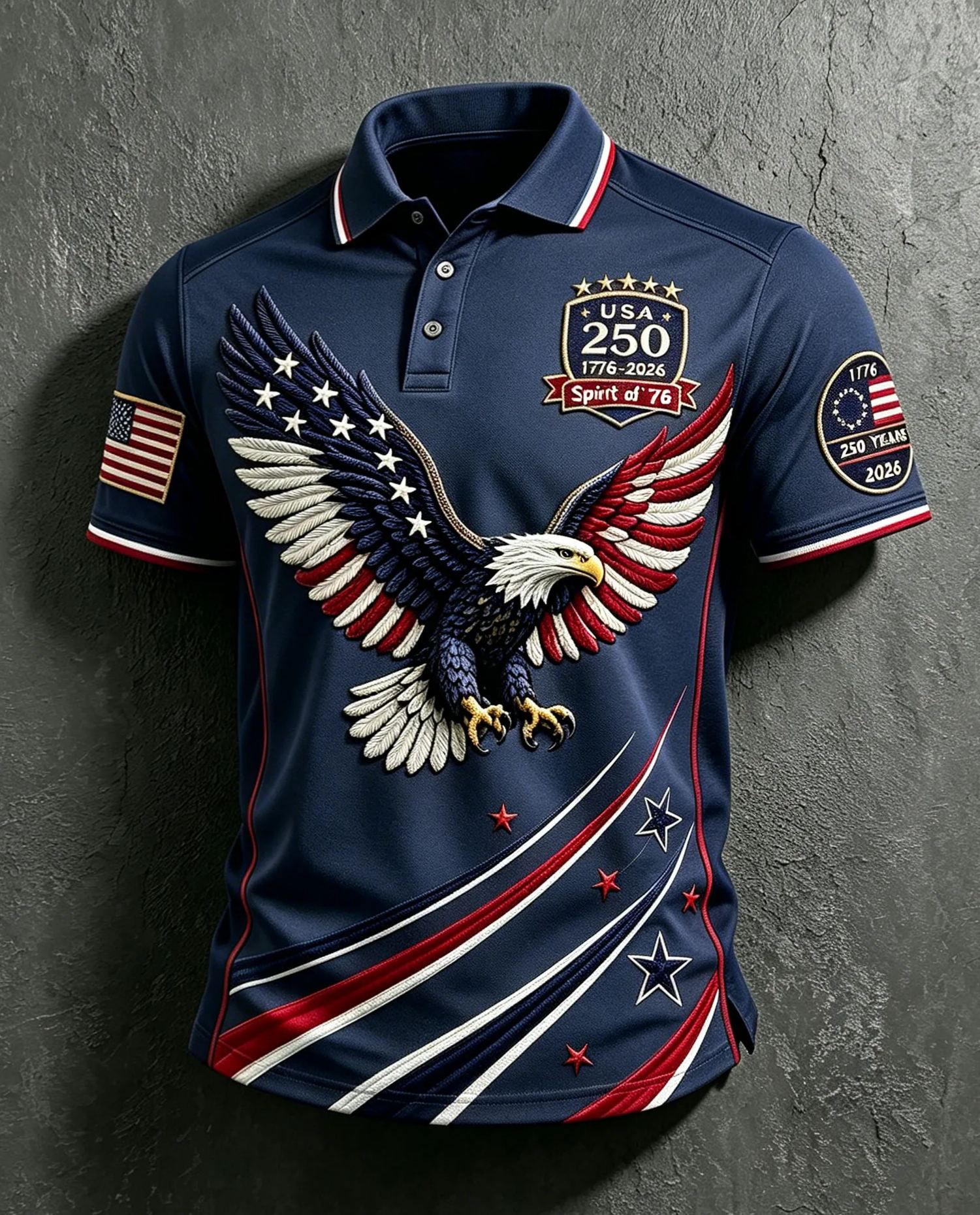 Bald Eagle Flag Wings USA 250th Anniversary Polo Shirt, Patriotic Shirt, America 250 Years Shirt