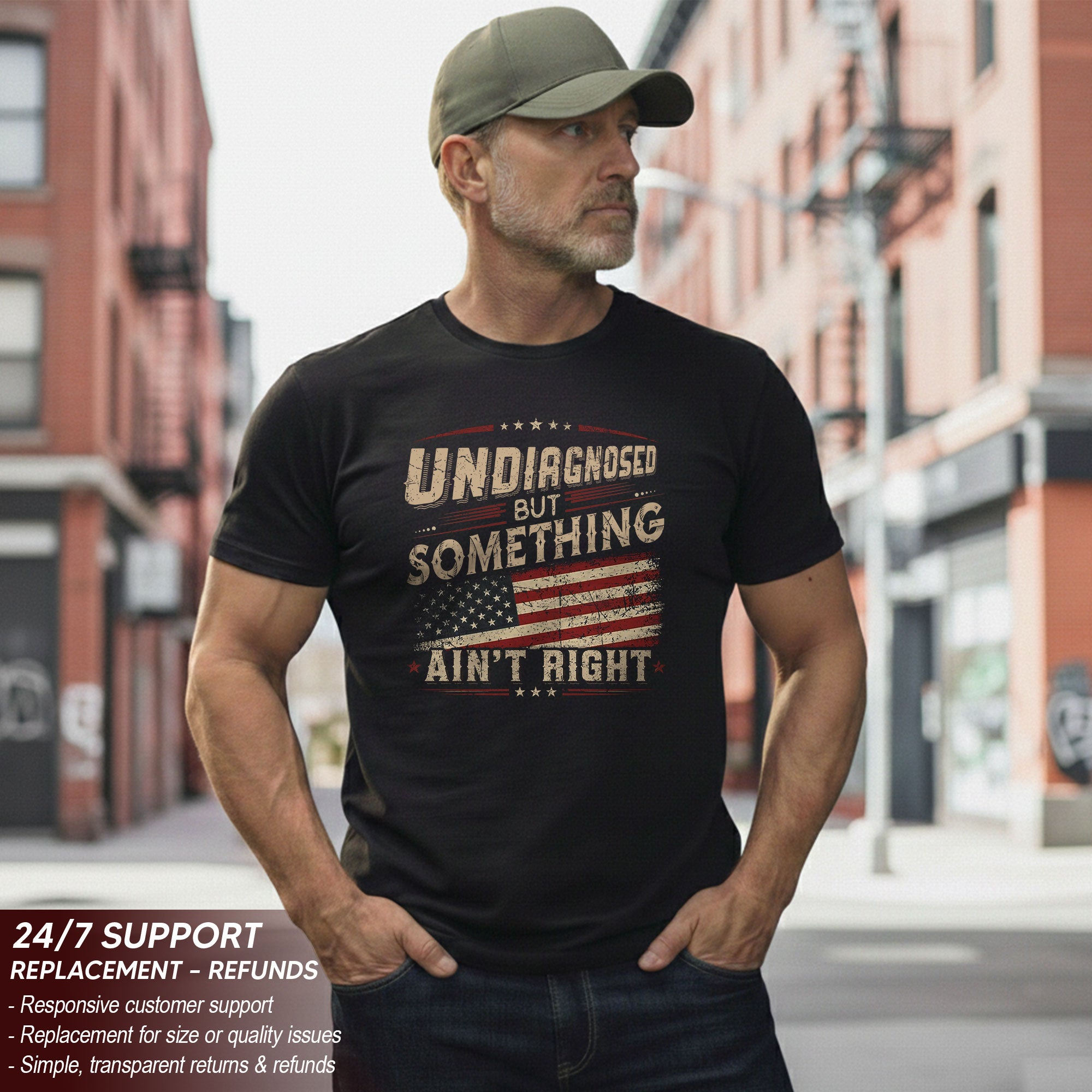 Instant Cool Touch Tech Patriotic T-Shirt Undiagnosed Something Ain't Right USA Flag Vintage Tee