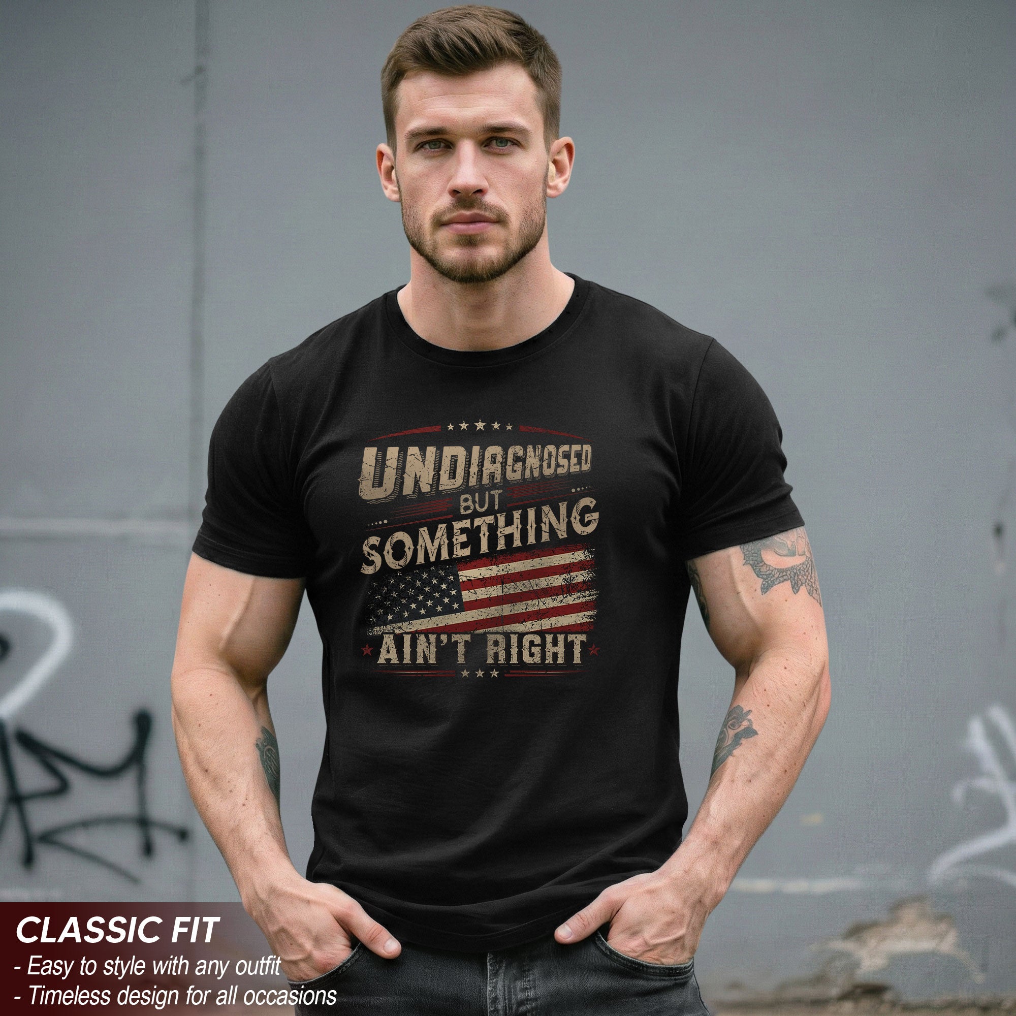 Instant Cool Touch Tech Patriotic T-Shirt Undiagnosed Something Ain't Right USA Flag Vintage Tee