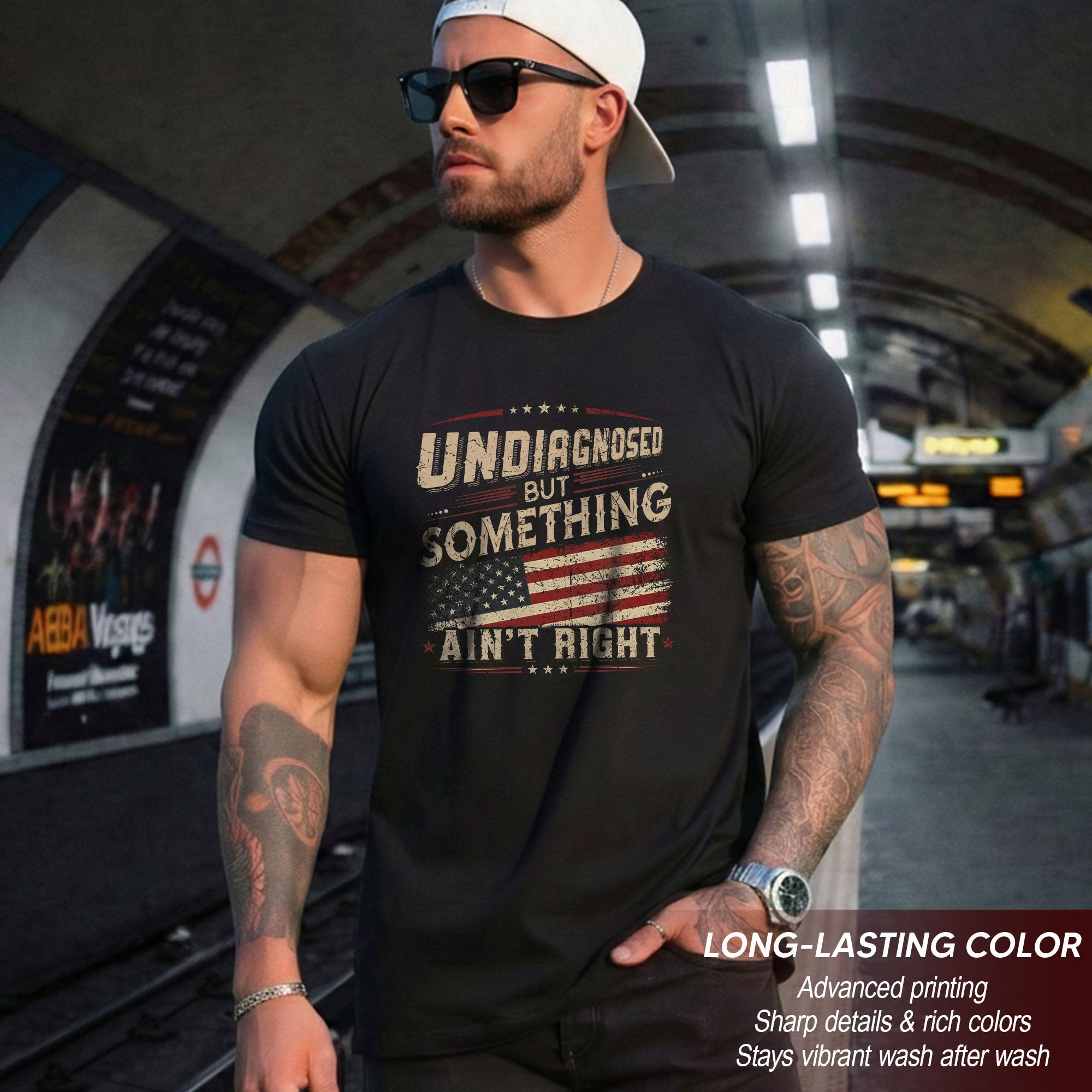 Instant Cool Touch Tech Patriotic T-Shirt Undiagnosed Something Ain't Right USA Flag Vintage Tee