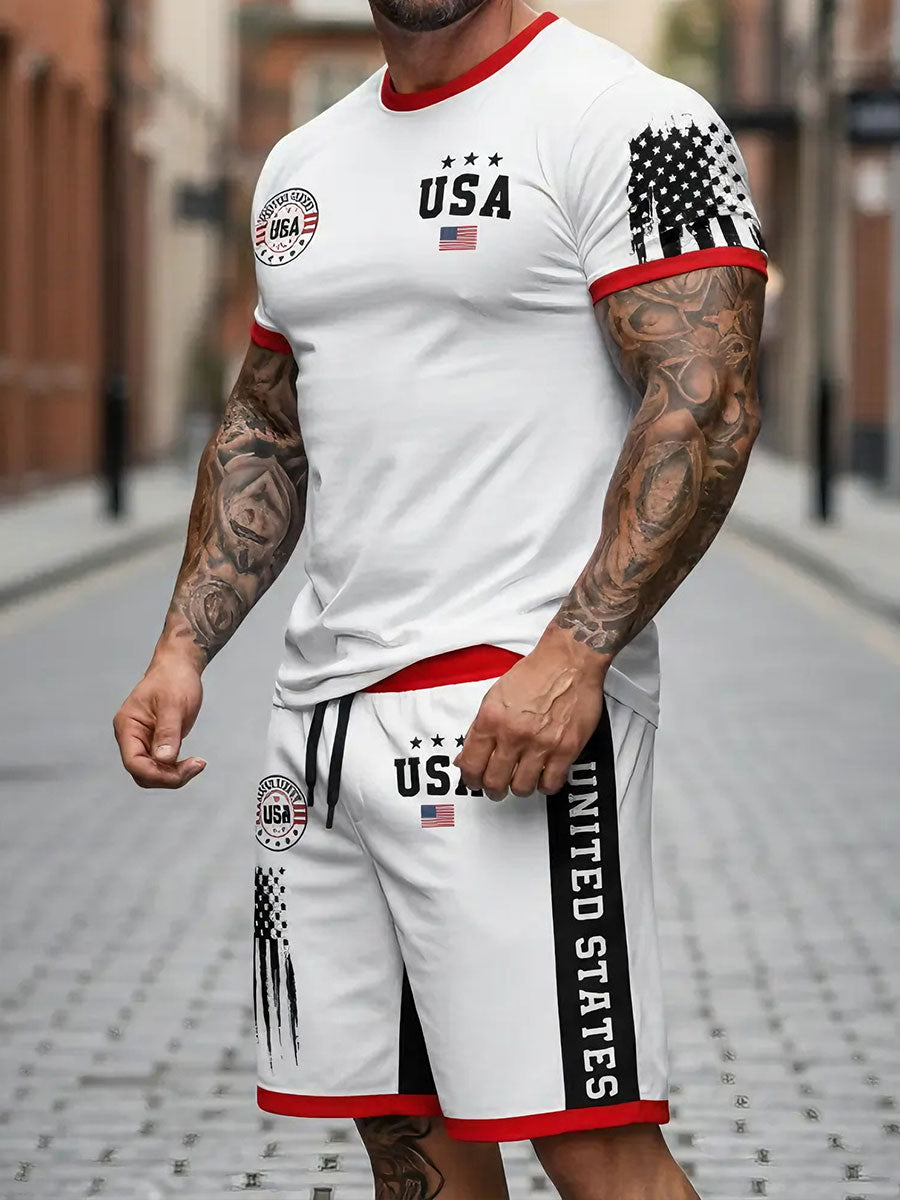 Men's USA Flag T-Shirt and Shorts Sets