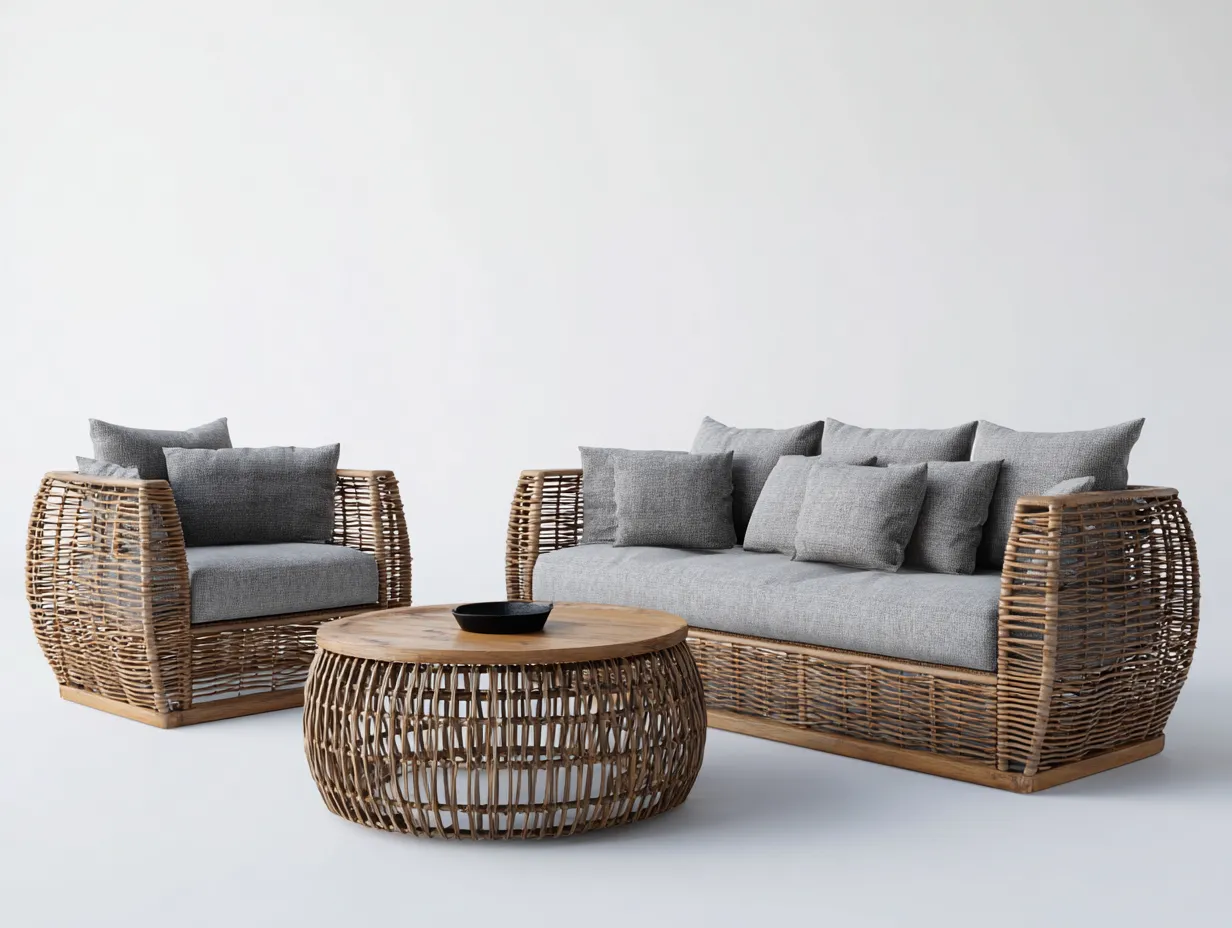 Divani da esterno - rattan-legno - 215x88x78 cm - marrone-grigio - stile moderno-Tadilydwell