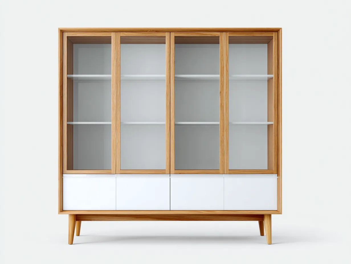 Vetrina-legno-vetro-158x42x182 cm-marrone-bianco-design moderno-Tadilydwell