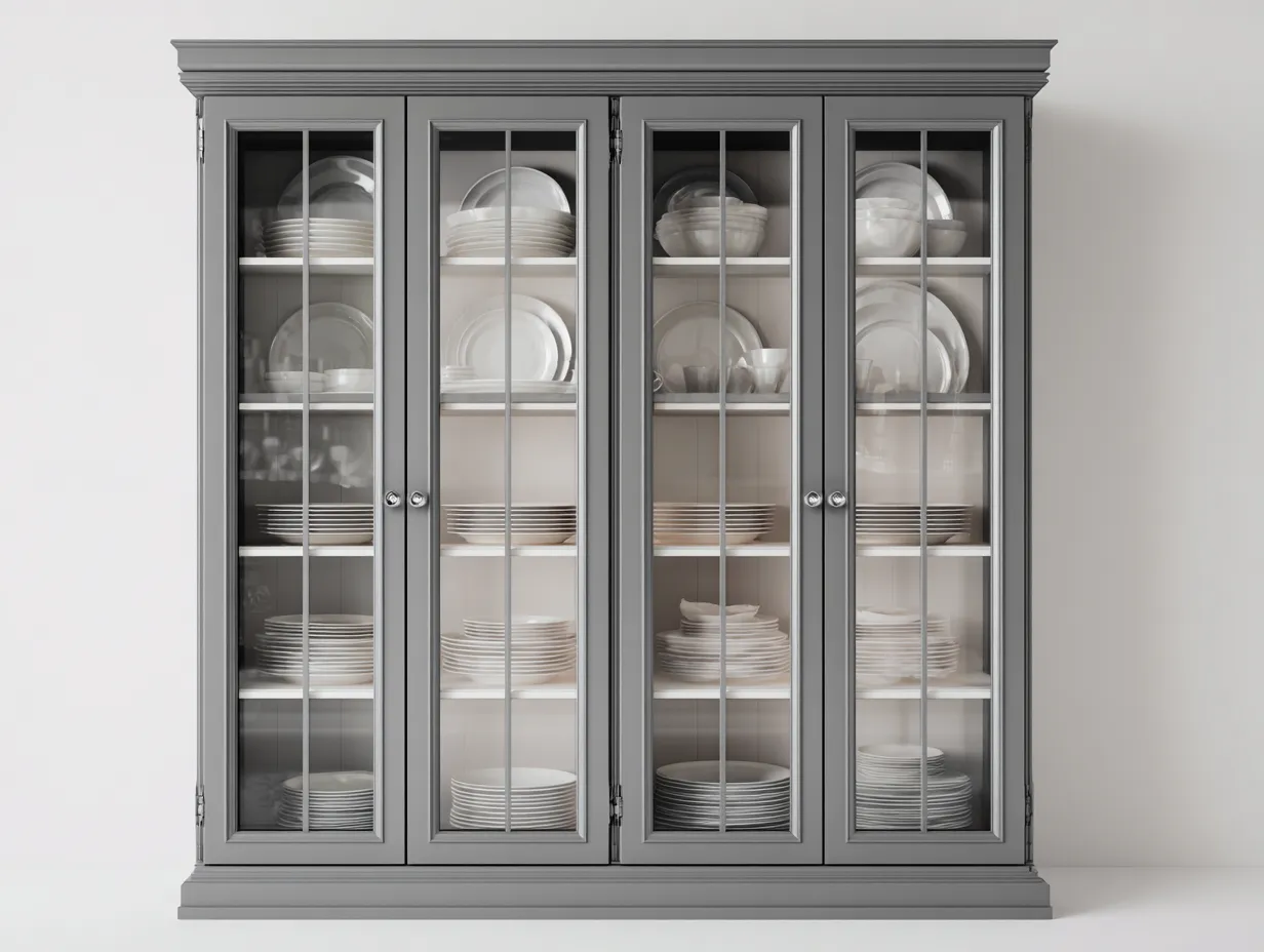 Vetrina-legno-vetro-198x42x208 cm-grigio-stile classico-Tadilydwell