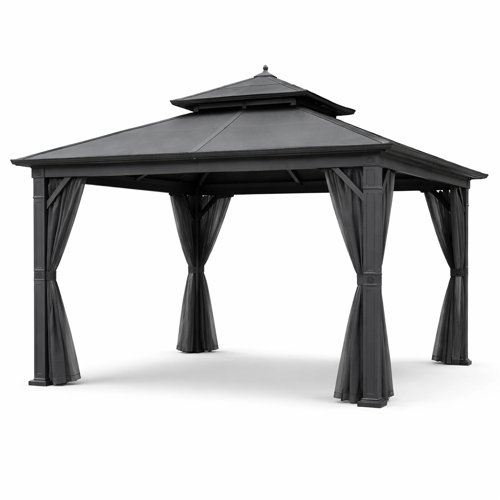 Gazebo de jardín de aluminio con techo de acero negro-nestdino