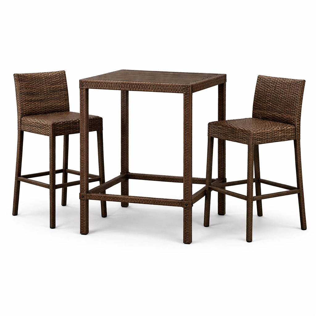 Juego de bar de mesa y sillas de ratán sintético marrón exterior-nestdino