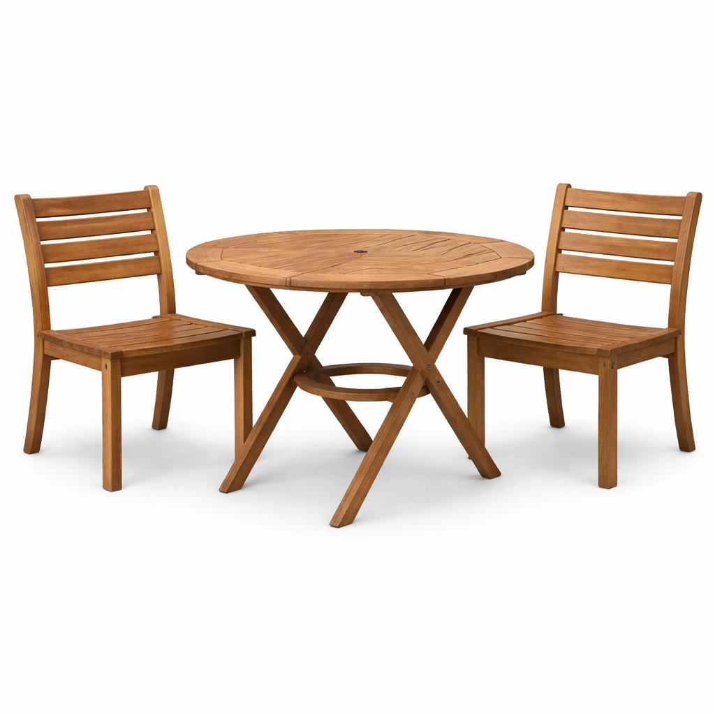 Juego de comedor exterior de mesa y sillas de madera maciza de acacia-nestdino